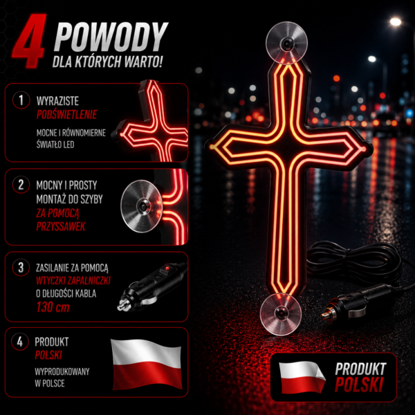 Tablica LED krzyż TIR BUS PODŚWIETLANY do Ciężarówki 24V lub 12V BIAŁO CZARNY