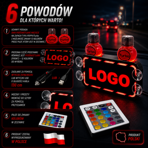 UCHWYT pod POPPY/TURBO PODŚWIETLANA TABLICZKA PODSTAWKA LED TIR RGB do Ciężarówki FAKE TAXI