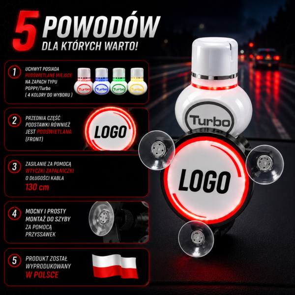 Uchwyt Podstawka pod zapach POPPY TURBO PODŚWIETLANY LED do ciężarówki TIR/BUS KING OF THE ROAD