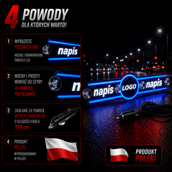 Tablica LED do ciężarówki na szybę Podświetlana TIR BUS 24V LUB 12V POLISH DRIVER