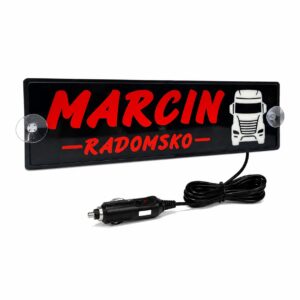 Tablica LED imienna Tabliczka z imieniem podświetlana do ciężarówki 24V 12V ROZMIAR L IMIĘ + LOGO + MIEJSCOWOŚĆ